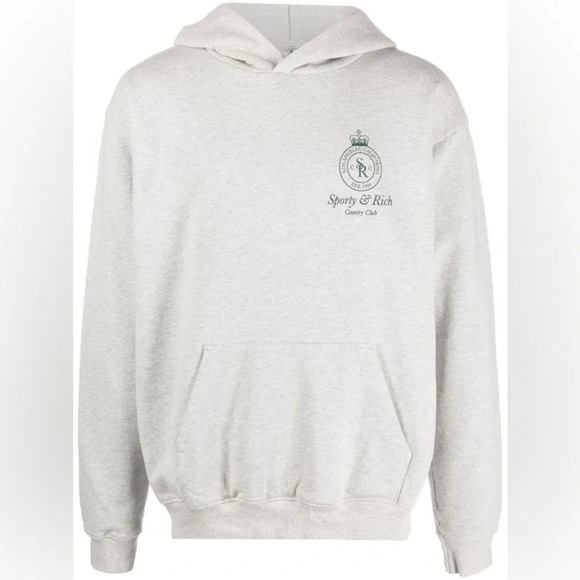 NWOT SPORTY & RICH Gray/Green Crown Cotton Blend Hoodie Large - Picture 14 of 16